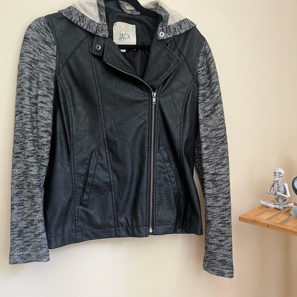 Jack by BB Dakota Black Leather Jacket with Gray Sleeves